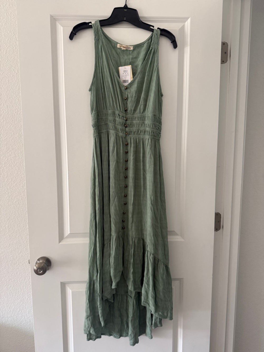 Rewind Sage Green Sleeveless High-Low Button Front Maxi Dress